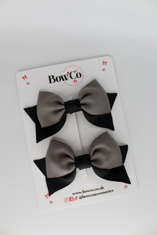 Double Knot Bow Tail Set - Clip - Black and Metal Grey