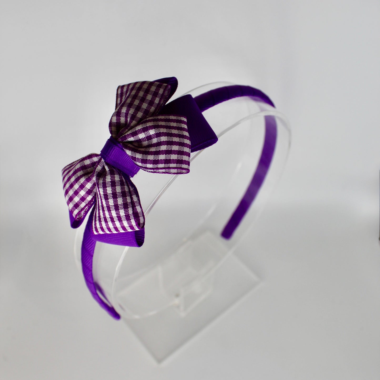 School Hair Accessory - Bow Alice Band - Purple Gingham