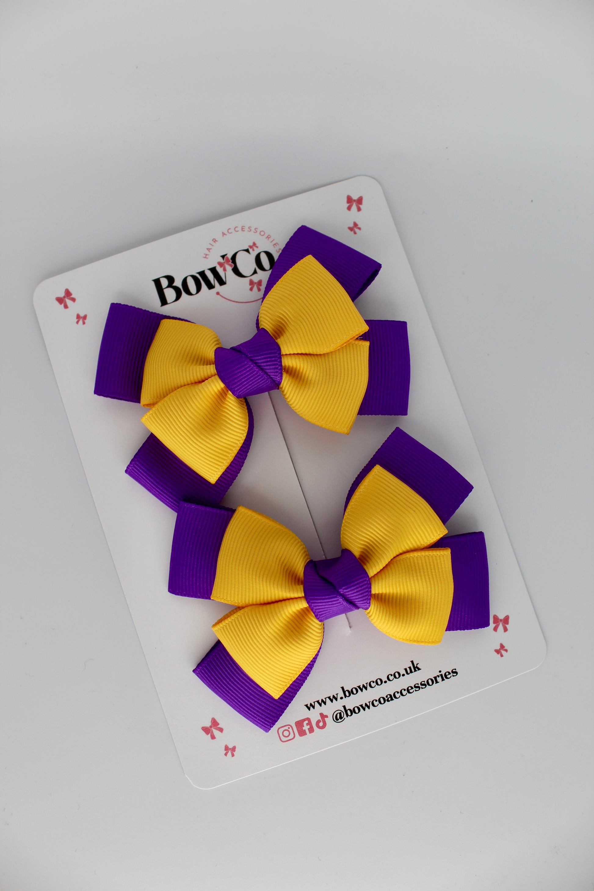 Layer Bow Set - Clip - Purple and Yellow Gold