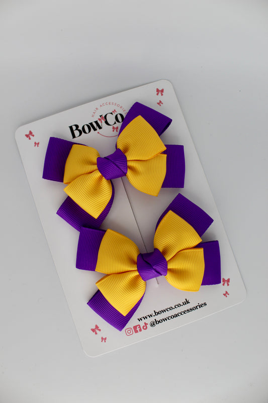 Layer Bow Set - Clip - Purple and Yellow Gold