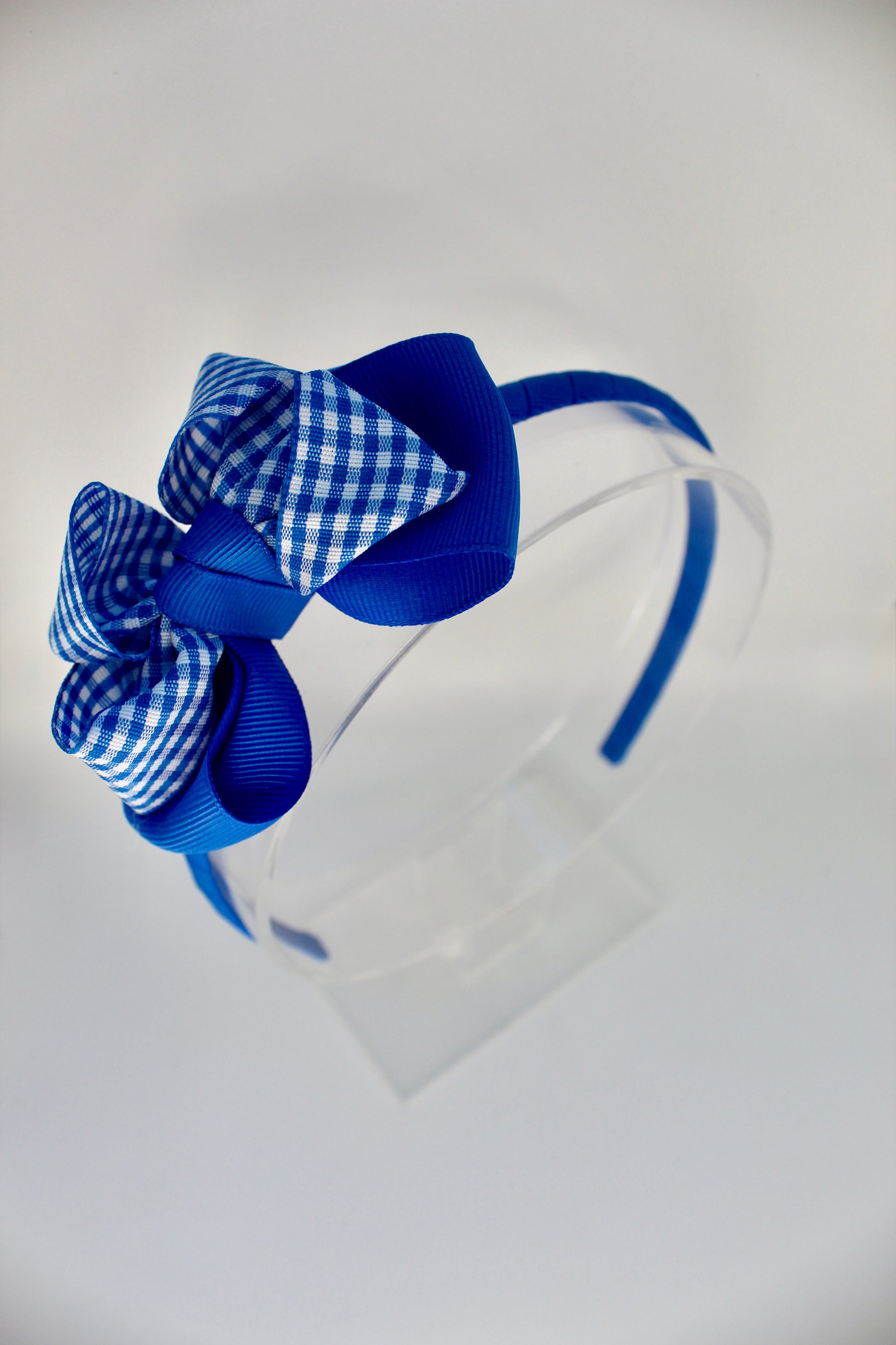 Double Loop School Headband - Royal Blue Gingham