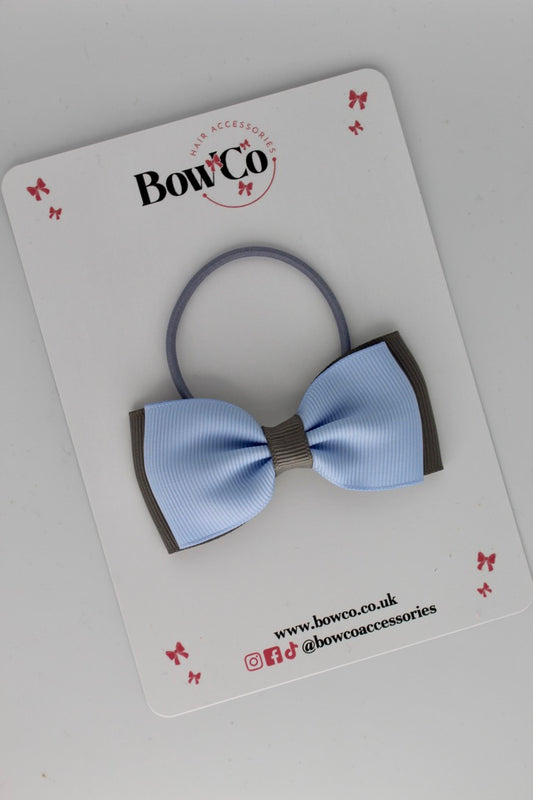 Bluebell and Metal Grey - Double Lapel Bow - Elastic