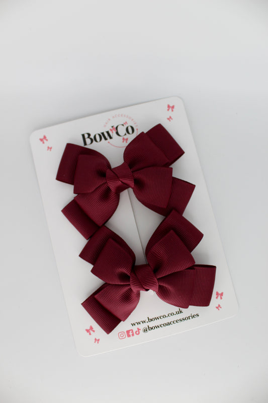 Layer Bow Set - Clip - Burgundy