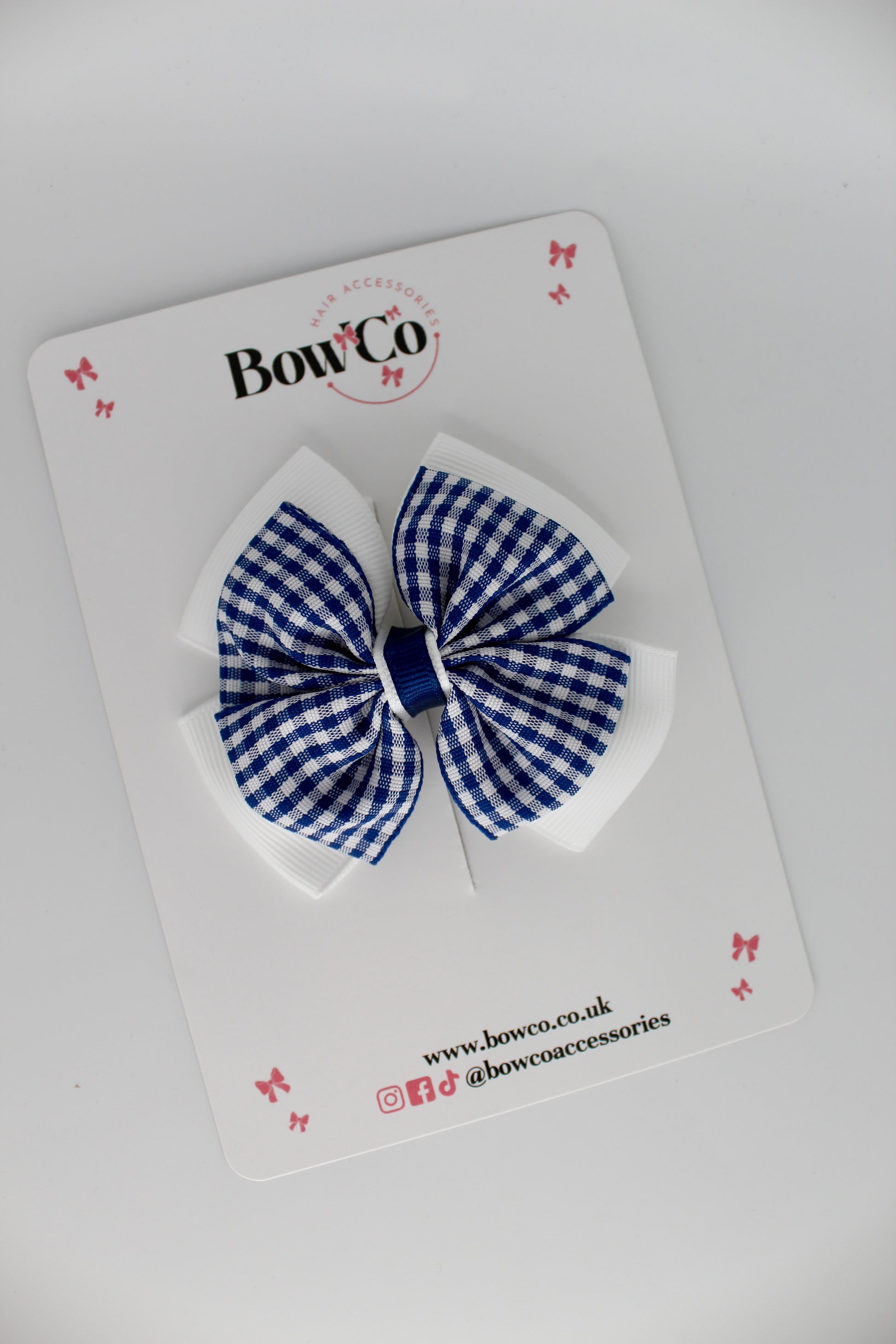 Layer Edge Bow - Navy Blue Gingham - Clip