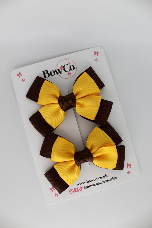 Layer Bow Set - Clip - Brown and `Yellow Gold