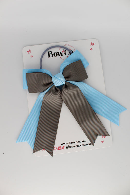 Double Ribbon Tail – Elastic - Blue Topaz and Metal Grey