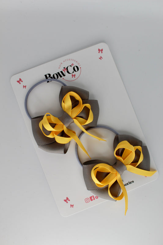 Metal Grey and Yellow Gold - Double Bow Set - Elastic