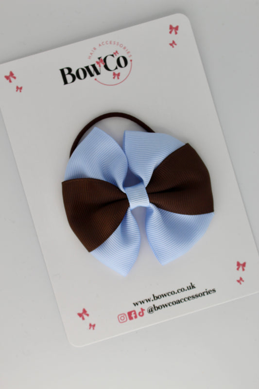 Bluebell and Brown - Round Tuxedo Bow - Elastic
