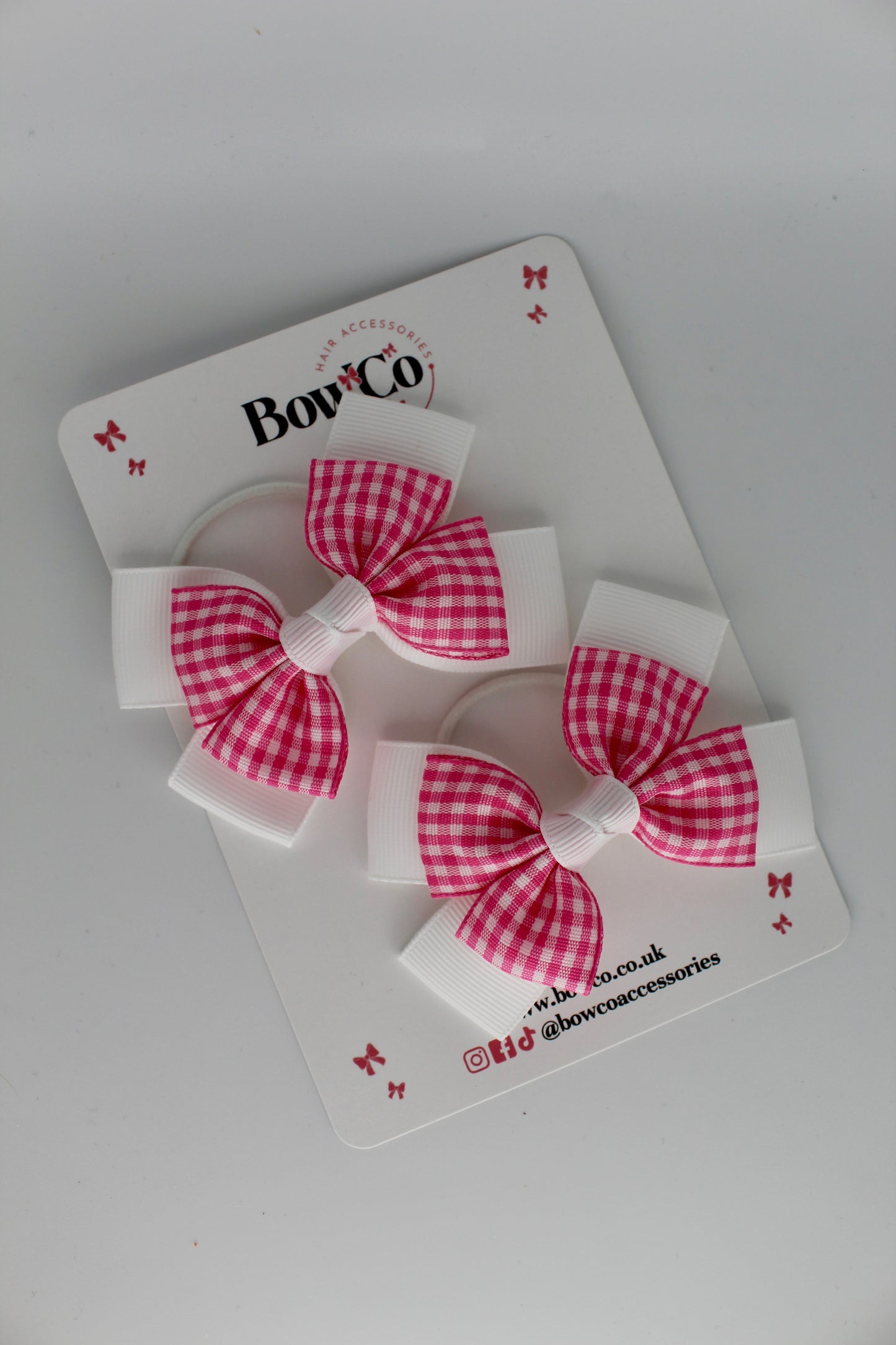 Layer Bow Set - Pink Gingham - Elastic