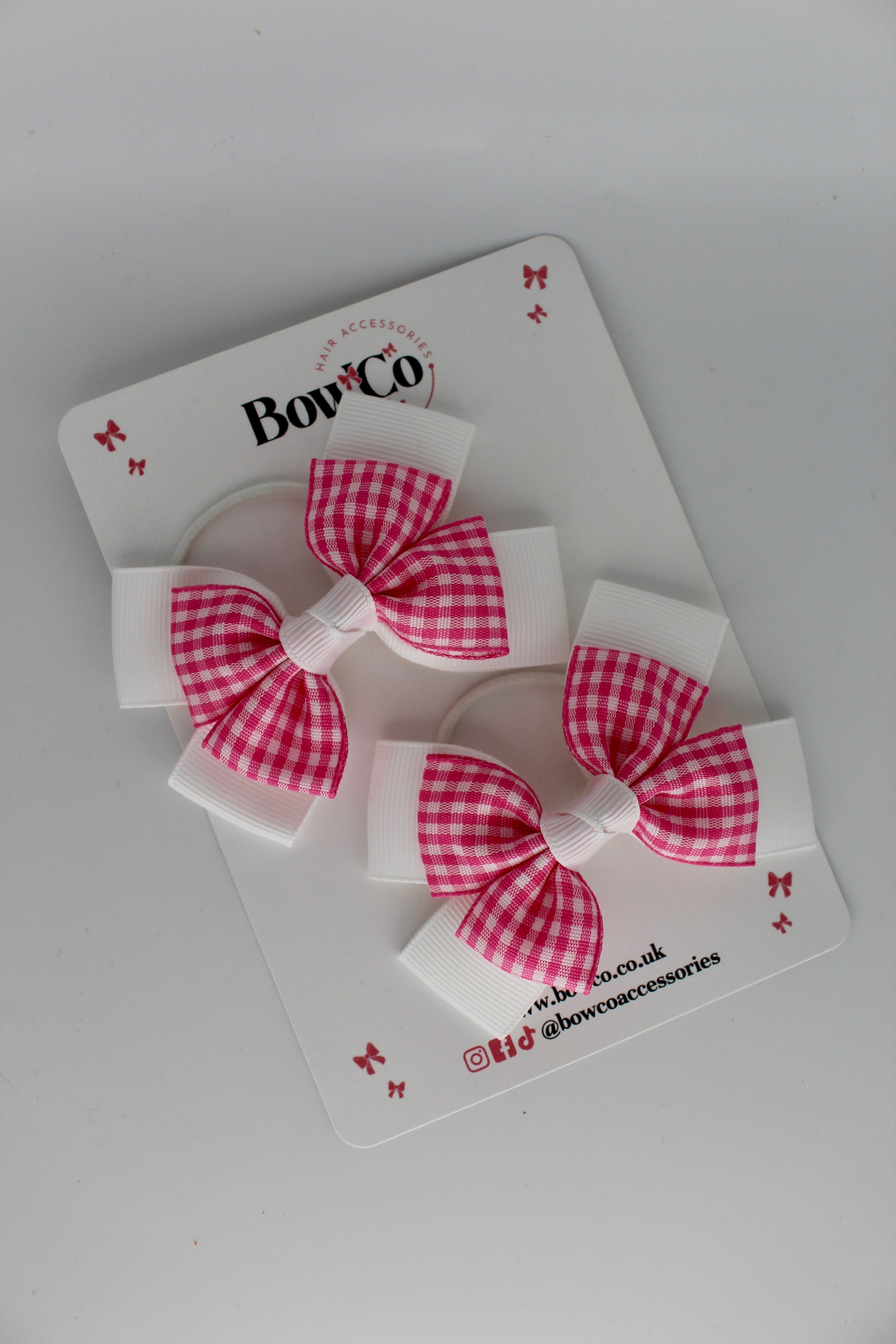 Layer Bow Set - Pink Gingham - Elastic