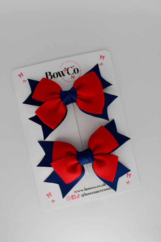 Knot Bow Set - Clip - Red and Navy Blue