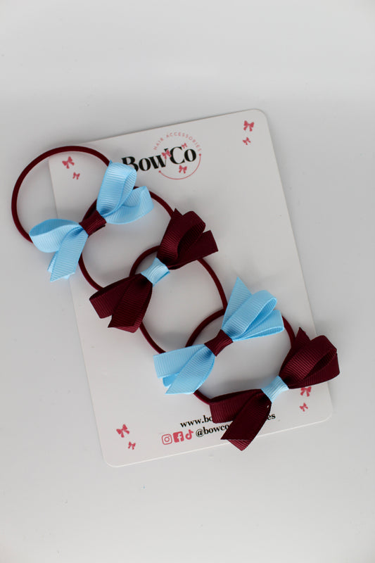 Ballerina Bows - Set of 4 - Elastic - Burgundy and Blue Topaz