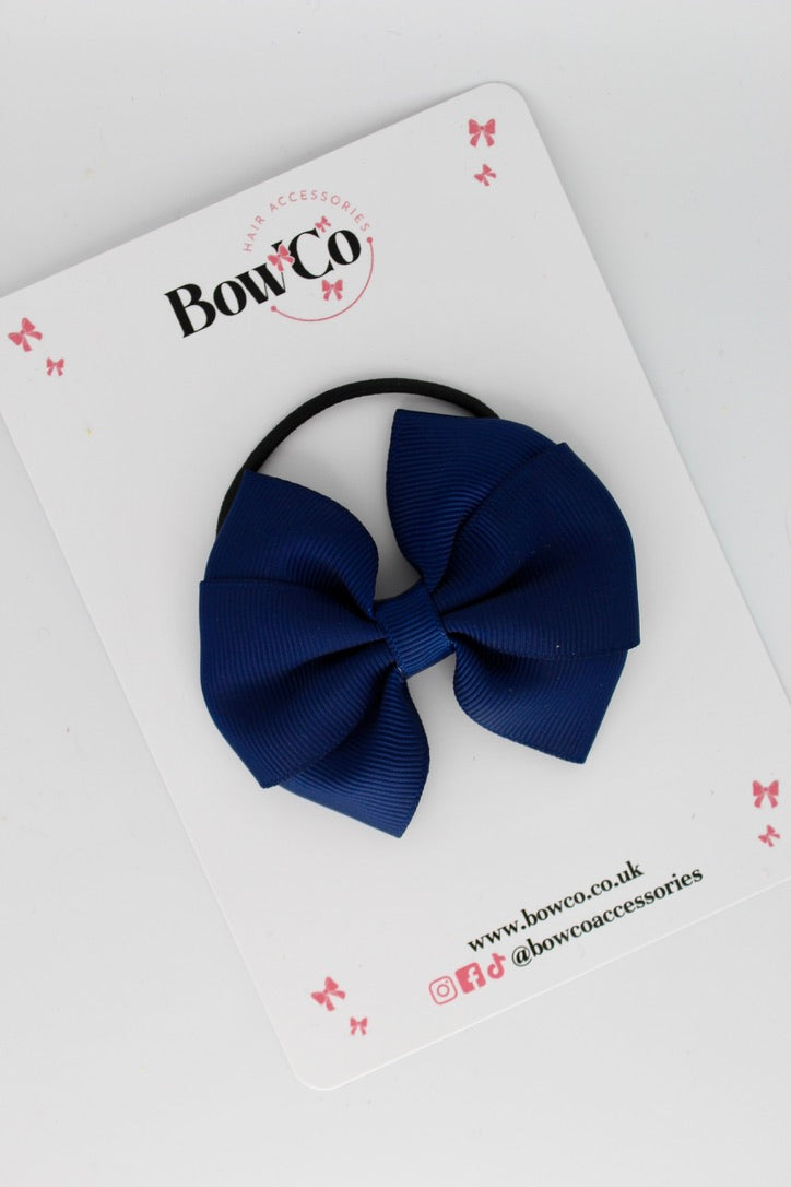 Navy Blue - Round Tuxedo Bow - Elastic