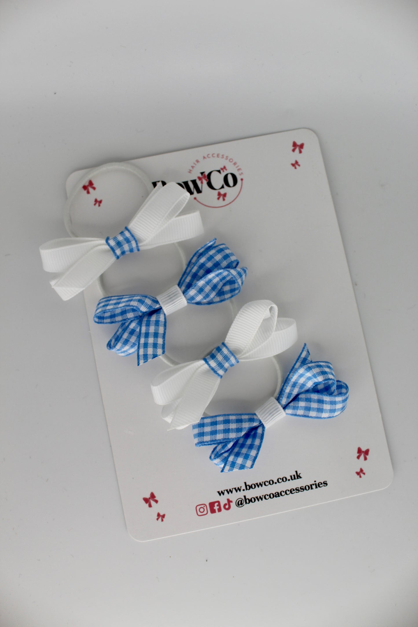 4-Bow Ballerina Bow Set - Light Blue Gingham