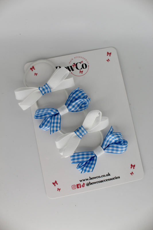 4-Bow Ballerina Bow Set - Light Blue Gingham