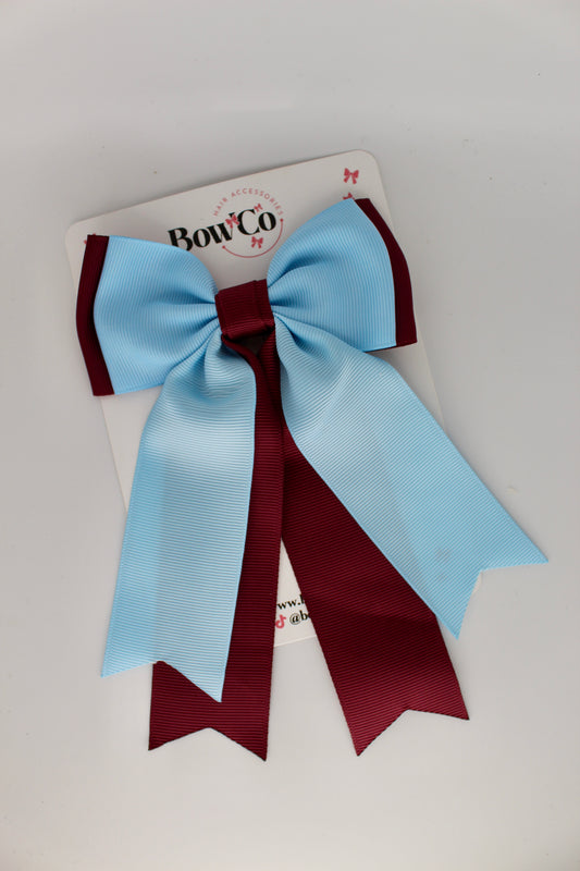 Classic Tail Bow - Clip - Burgundy and Blue Topaz
