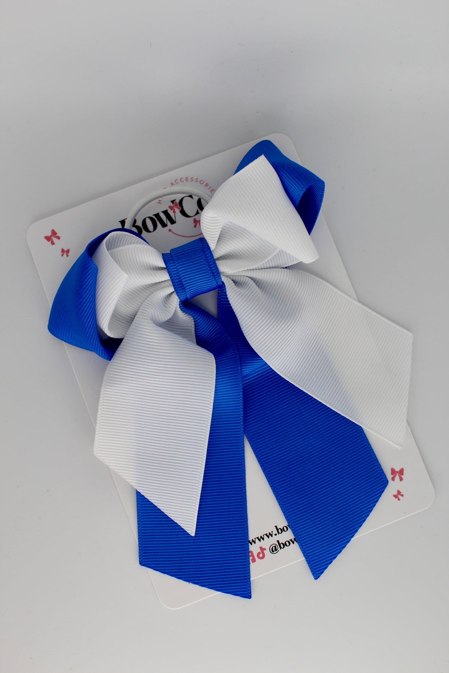 Layer Loop Tail Hair Bow - Elastic - Royal Blue and White