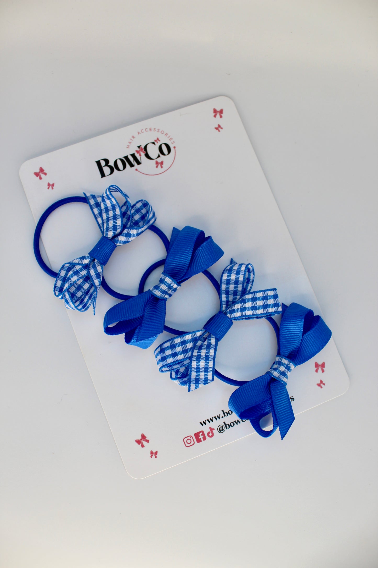 School Ballerina Bow Bundle Set of 4 - Royal Blue Gingham - Elastic