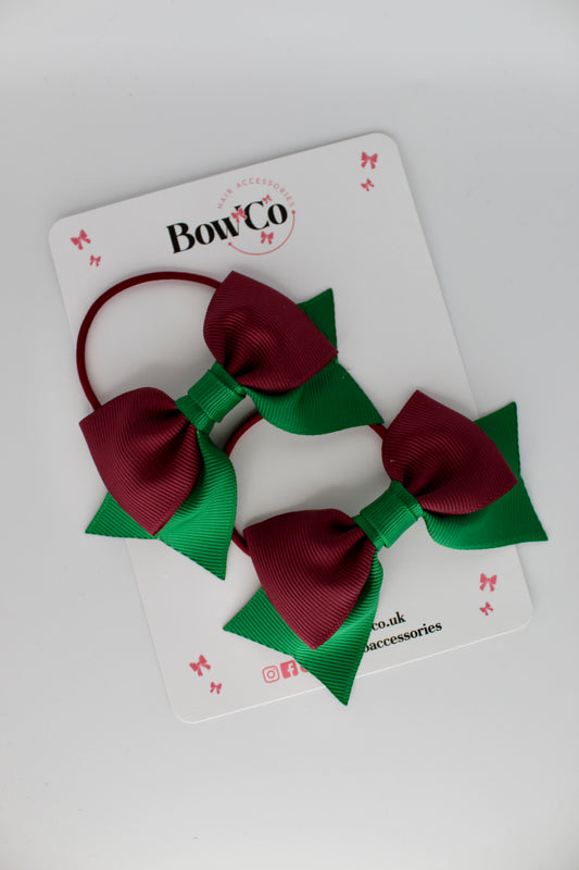 Double Knot Bow Tail Set - Elastic - Forest Green and Burgundy