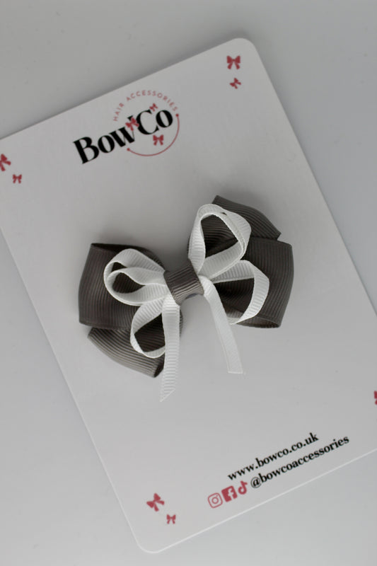 Metal Grey and White - Double Bow - Clip