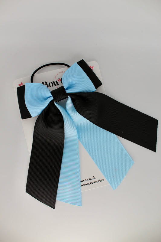 Double Layer Tail Bow – Elastic - Black and Blue Topaz