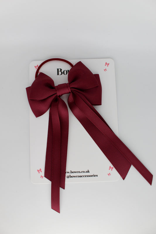 Streamer Tail School Hair Bow – Elastic - Burgundy