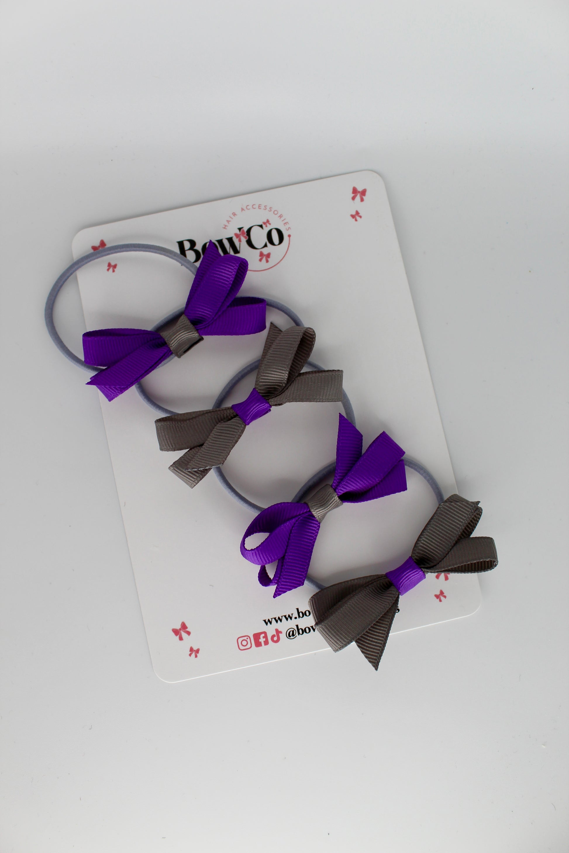 Ballerina Bows - Set of 4 - Elastic - Purple and Metal Grey