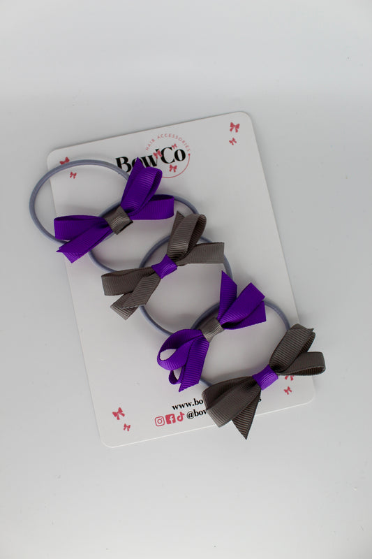 Ballerina Bows - Set of 4 - Elastic - Purple and Metal Grey