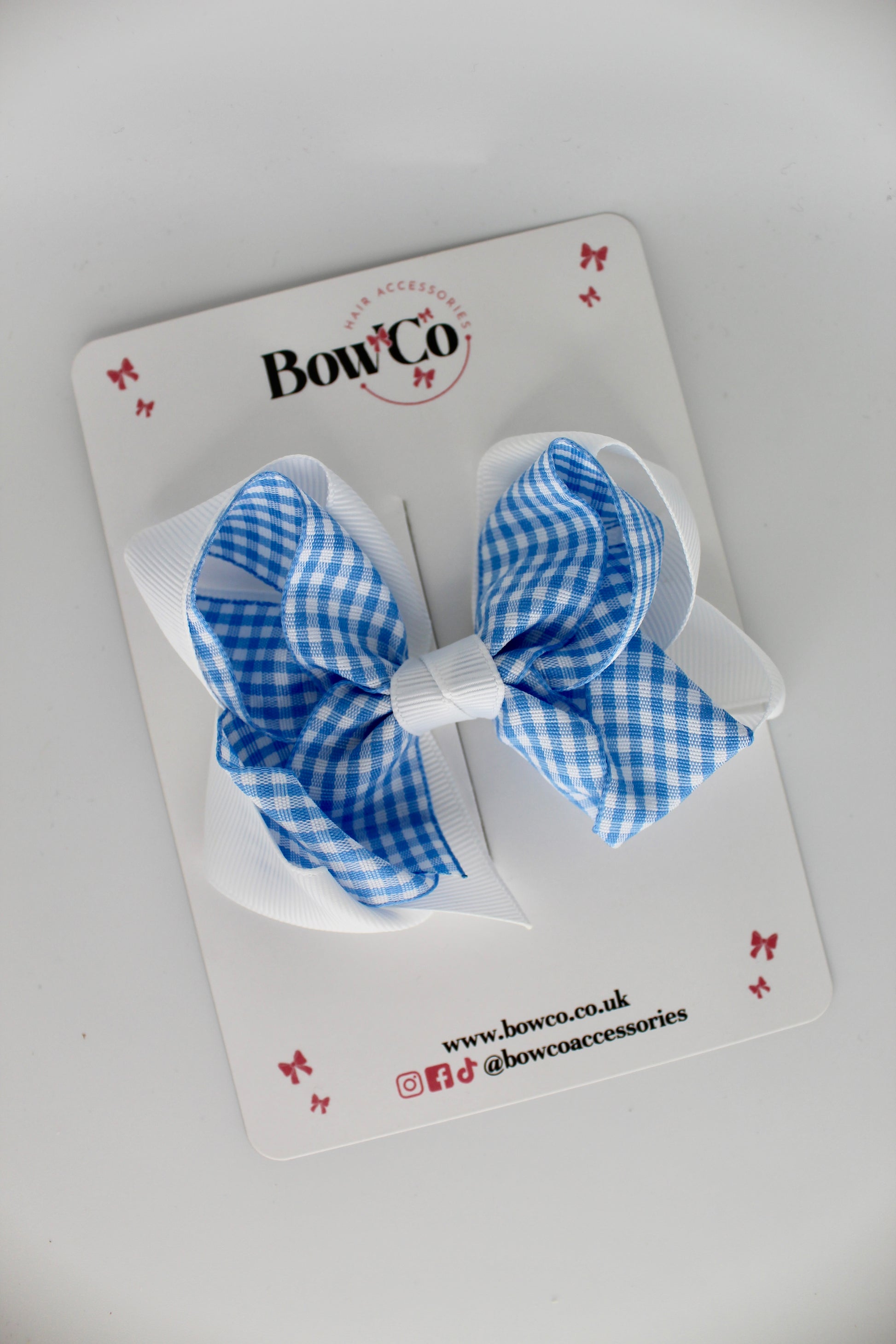 Double Loop Bow - Light Blue Gingham - Clip