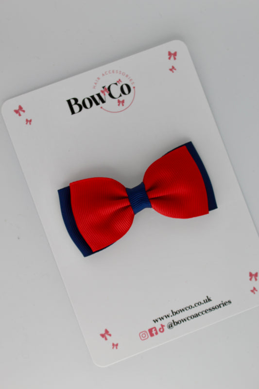 Red and Navy Blue - Double Lapel Bow - Clip
