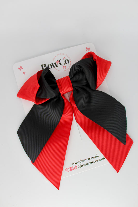 Layer Loop Tail Hair Bow - Clip - Red and Black