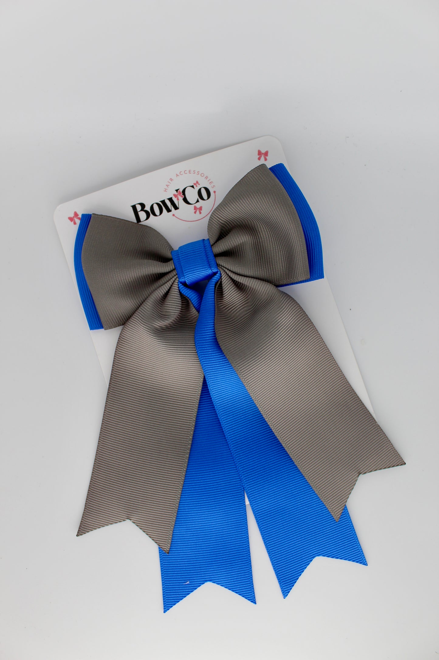Classic Tail Bow - Clip - Royal Blue and Metal Grey