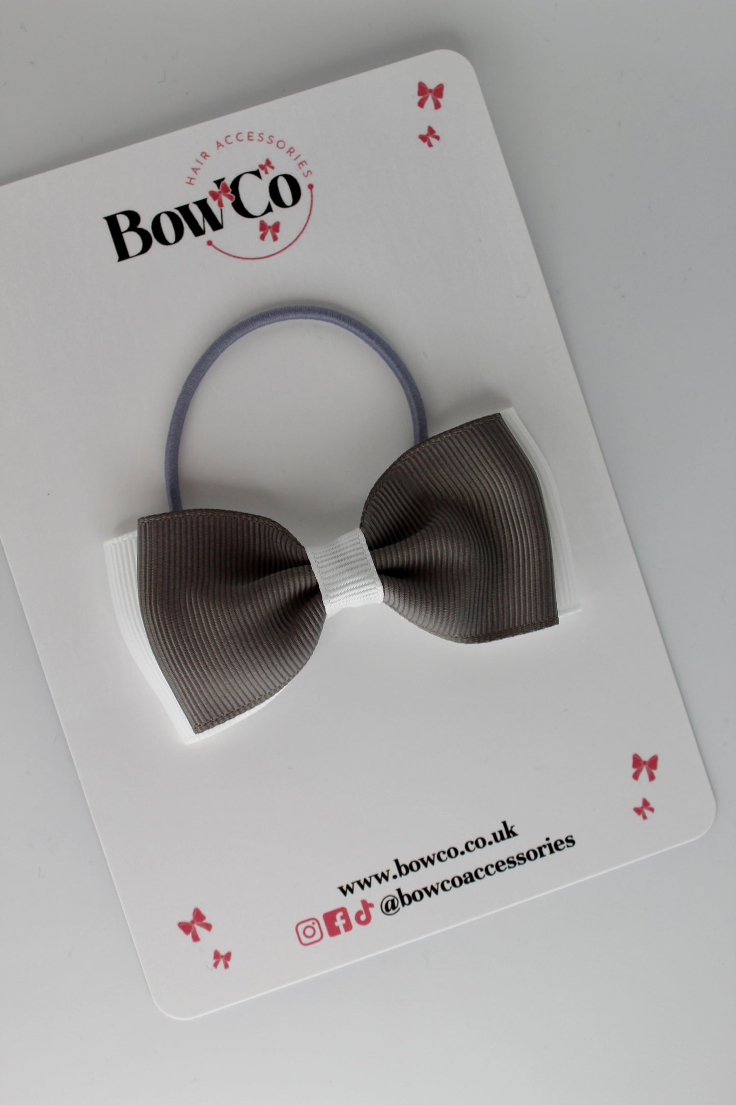Metal Grey and White - Double Lapel Bow - Elastic