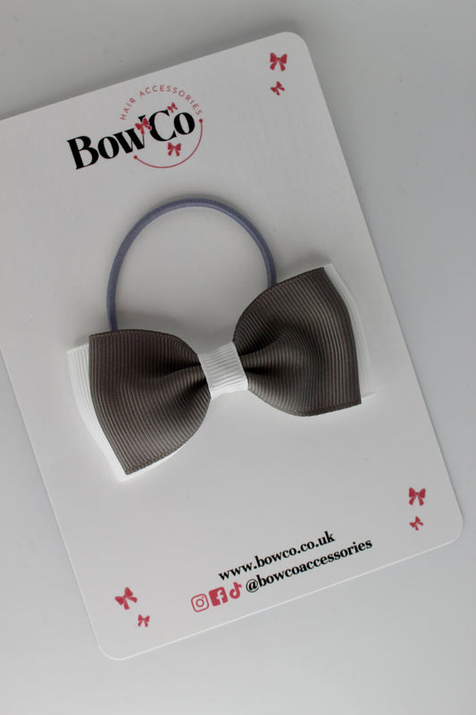 Metal Grey and White - Double Lapel Bow - Elastic