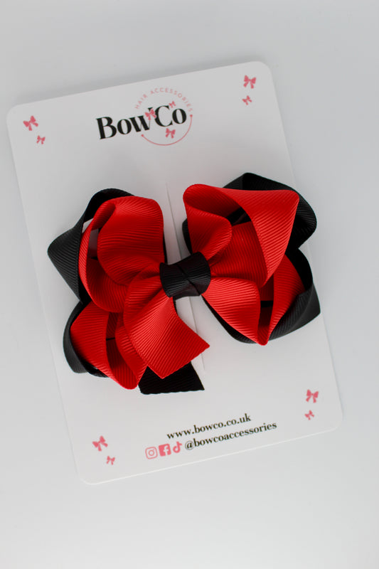 Double Loop School Hair Bow - Red and Black
