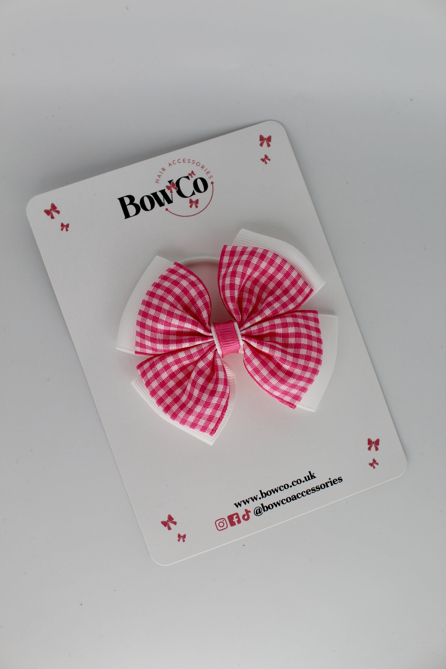 Layer Edge Bow - Pink Gingham - Elastic