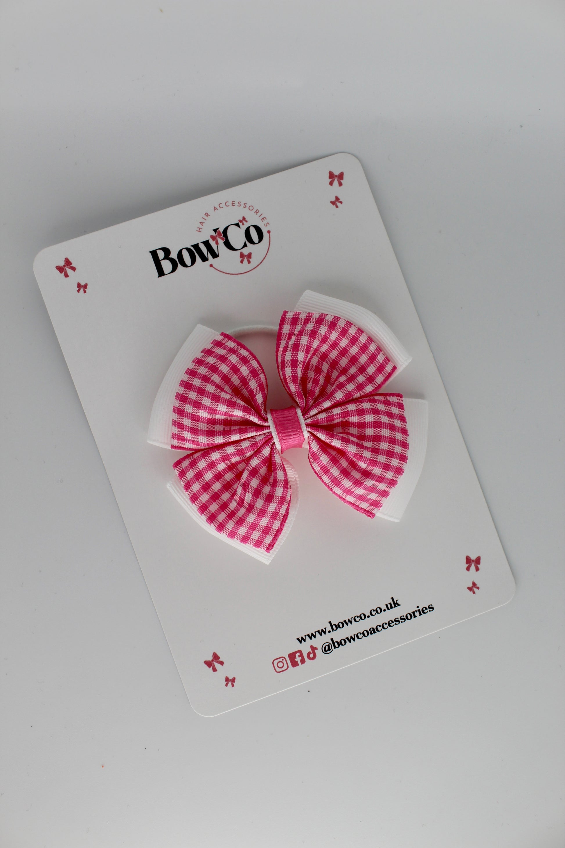 Layer Edge Bow - Pink Gingham - Elastic