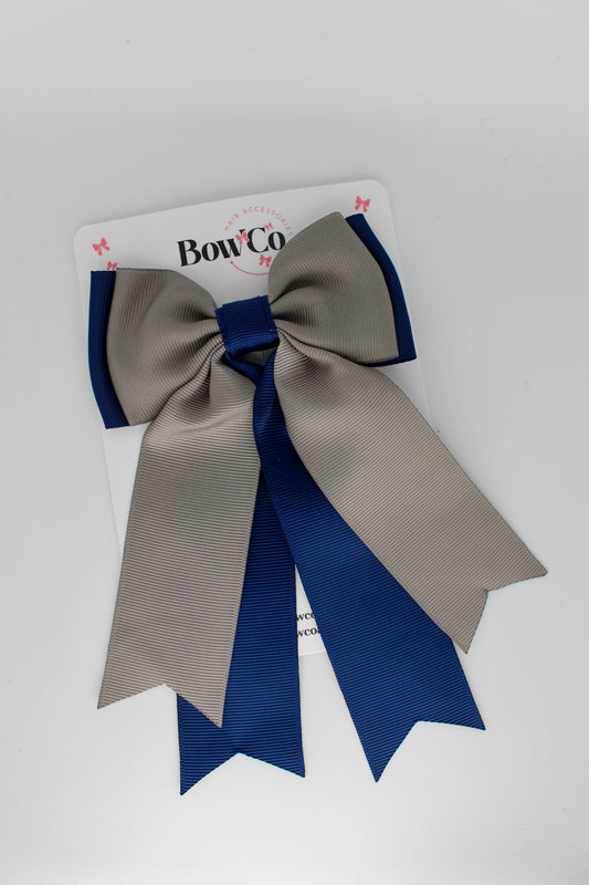 Classic Tail Bow - Clip - Navy Blue and Metal Grey
