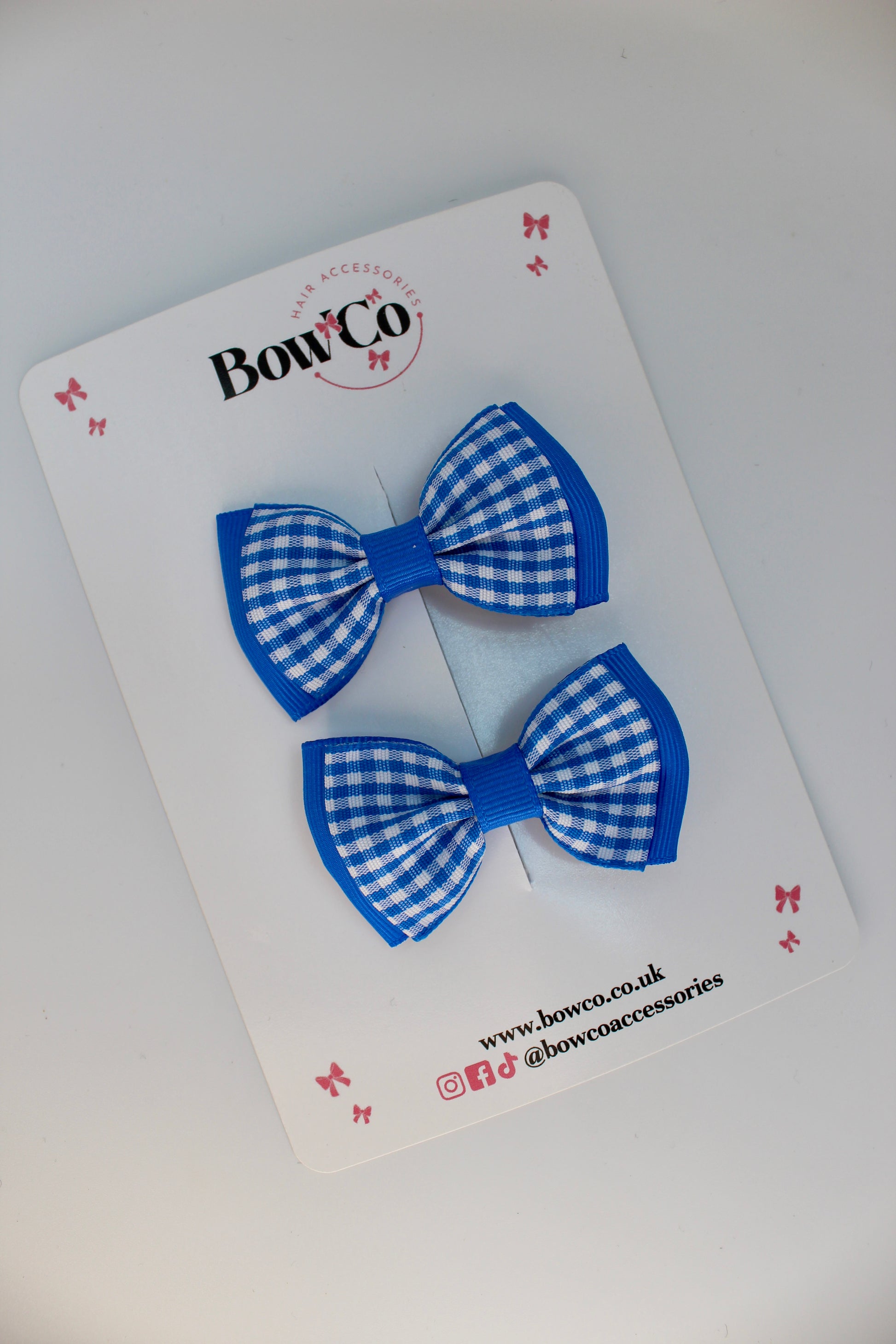 School Royal Blue Gingham Double Lapel Bow Set - Clip