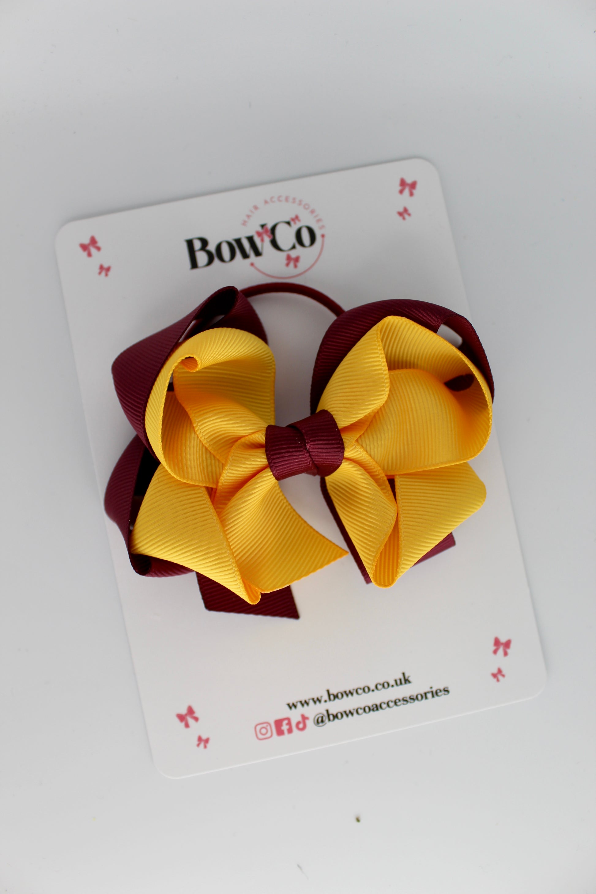 Double Loop Bow - Elastic - Burgundy and Yellow Gold