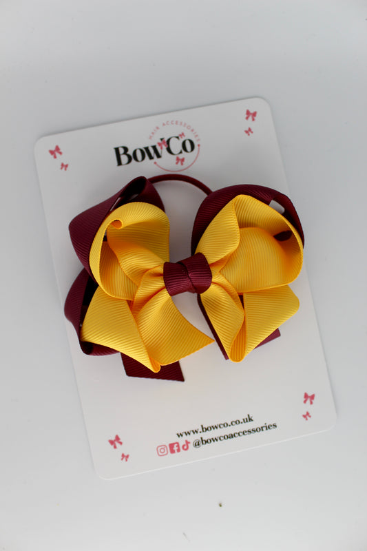 Double Loop Bow - Elastic - Burgundy and Yellow Gold