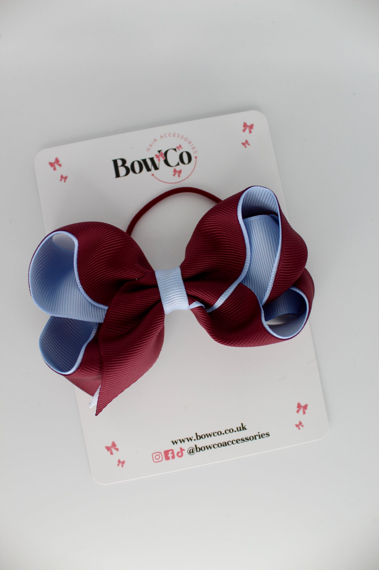 4 Inch Loop Bow - Elastic - Burgundy and Bluebell