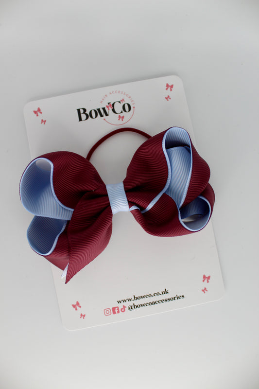 4 Inch Loop Bow - Elastic - Burgundy and Bluebell