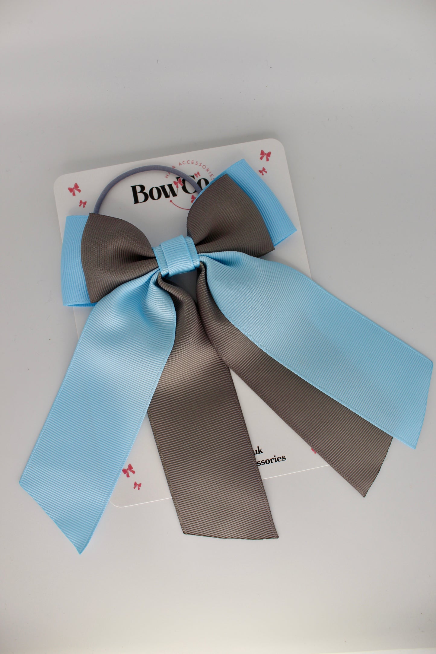 Double Layer Tail Bow – Elastic - Blue Topaz and Metal Grey