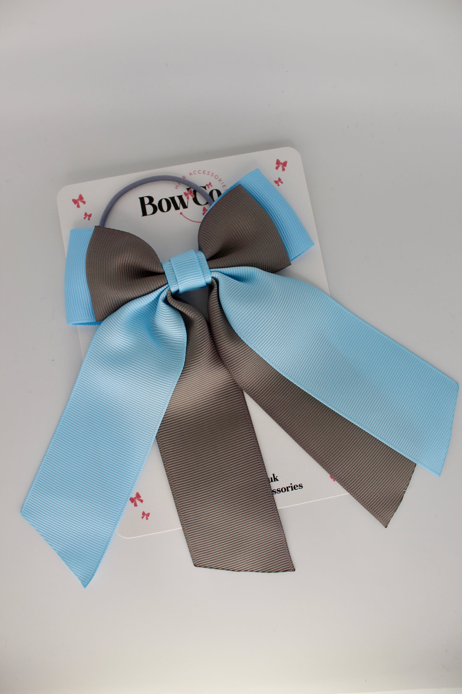 Double Layer Tail Bow – Elastic - Blue Topaz and Metal Grey