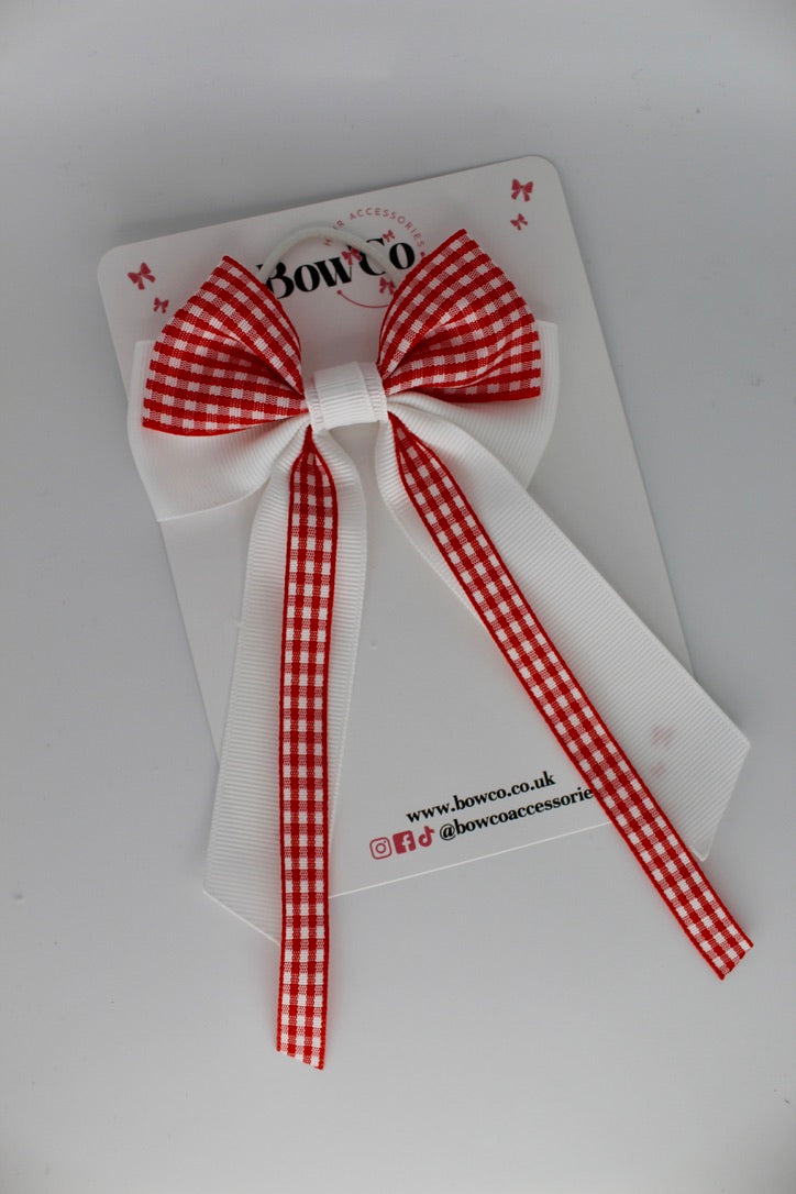 Streamer Tail Bow - Red Gingham - Elastic