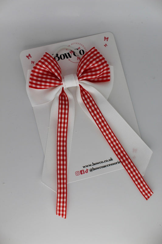 Streamer Tail Bow - Red Gingham - Elastic