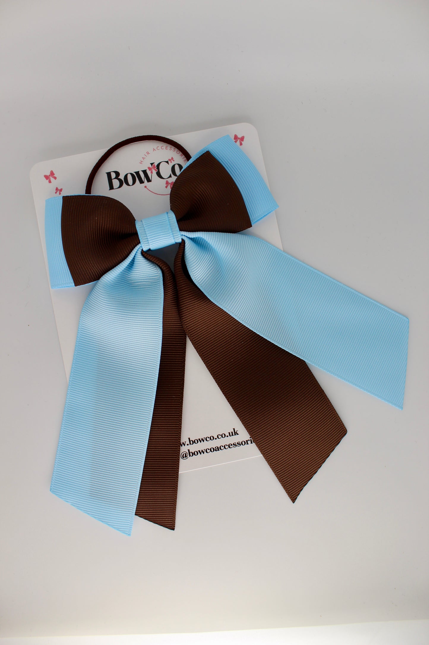 Double Layer Tail Bow – Elastic - Blue Topaz and Brown