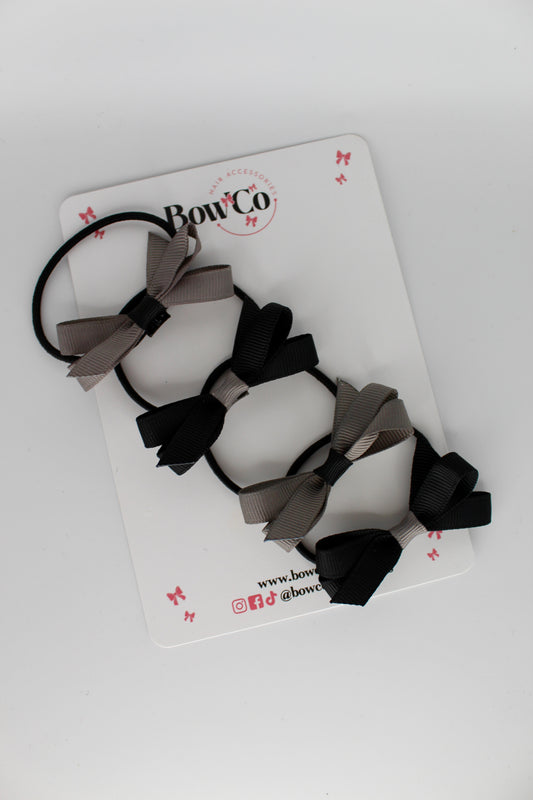 Ballerina Bows - Set of 4 - Elastic - Black and Metal Grey