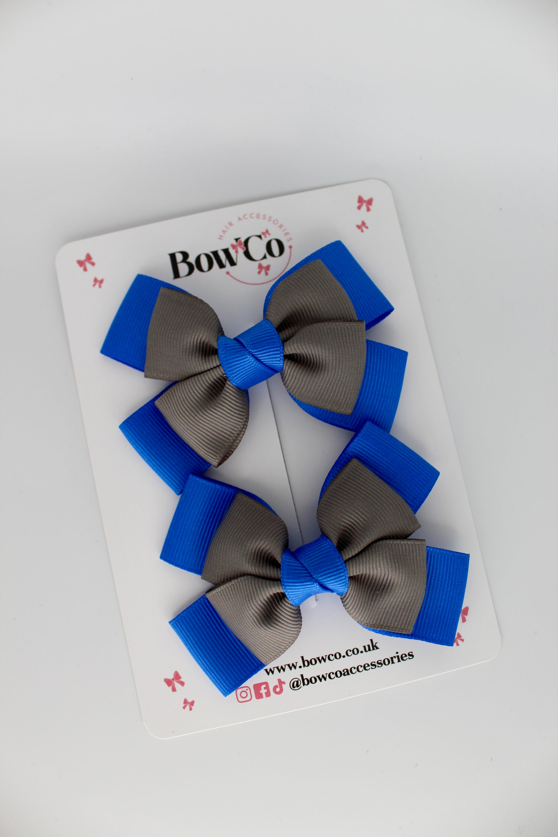 Layer Bow Set - Clip - Royal Blue and Metal Grey